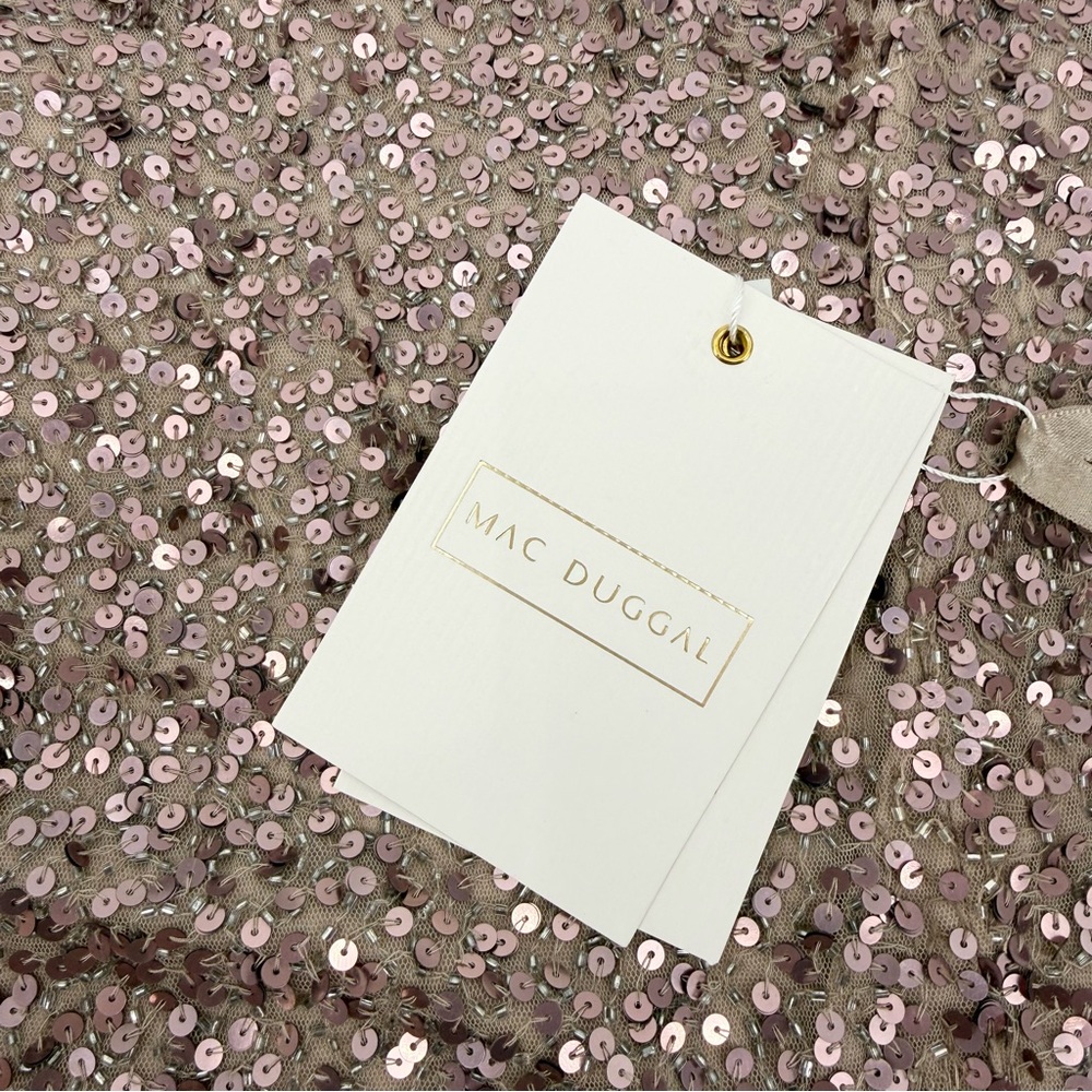 Mac Duggal 5526 Rosewood Rose Gold Sequin Jewel Neck Tea Length Dress NWT 12 - Picture 13 of 14